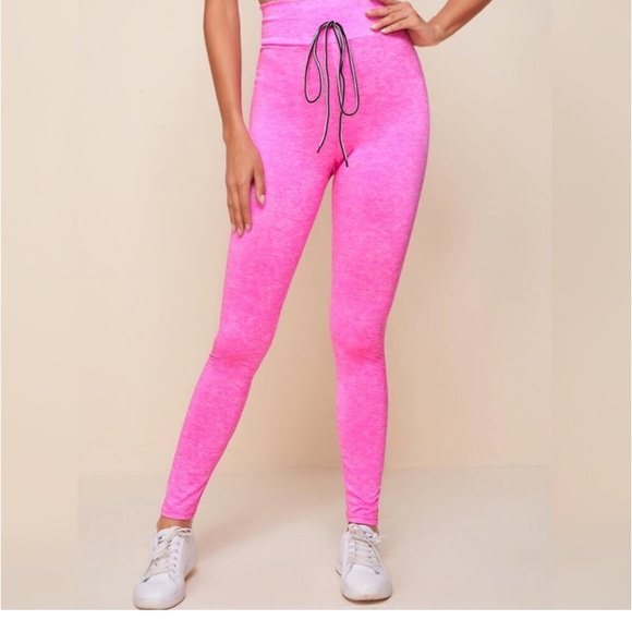 PINK HIGH WAISTED DRAWSTRING LEGGINGS - Picture 4 of 7